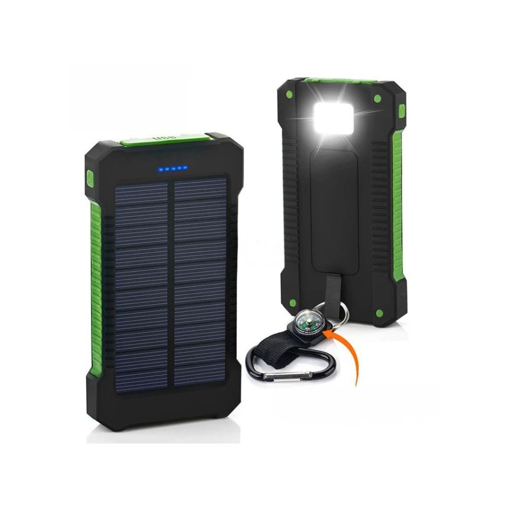 50000mAh solar power bank with dual USB charger and built-in flashlight for outdoor use