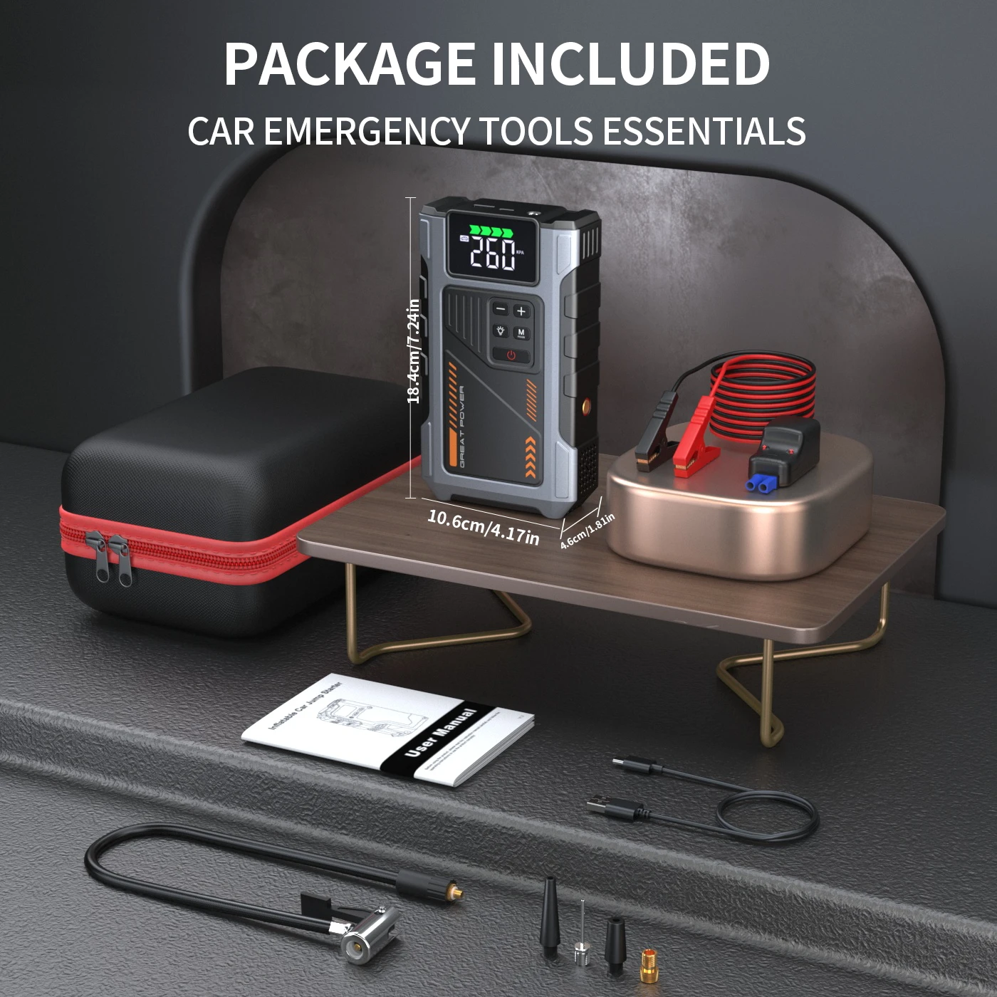 3000A Portable Car Jump Starter with Air Compressor - Image 4