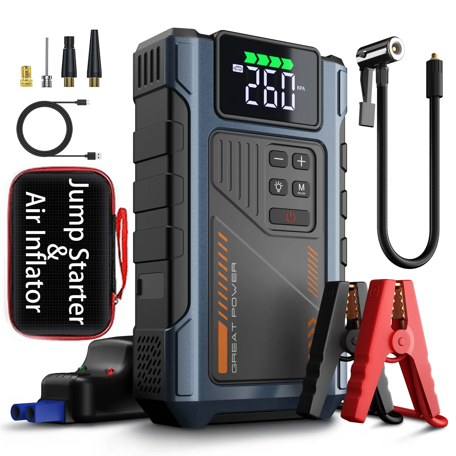 3000A Portable Car Jump Starter with Air Compressor - Image 7