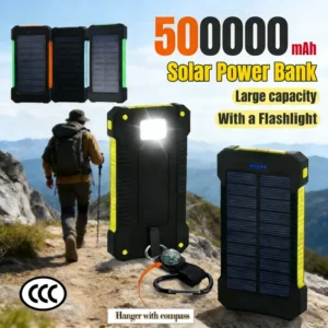 500000mAh Waterproof Outdoor Solar Power Bank Dual USB Travel Portable Solar Charger SOS Flashlight for iPhone Xiaomi Huawei
