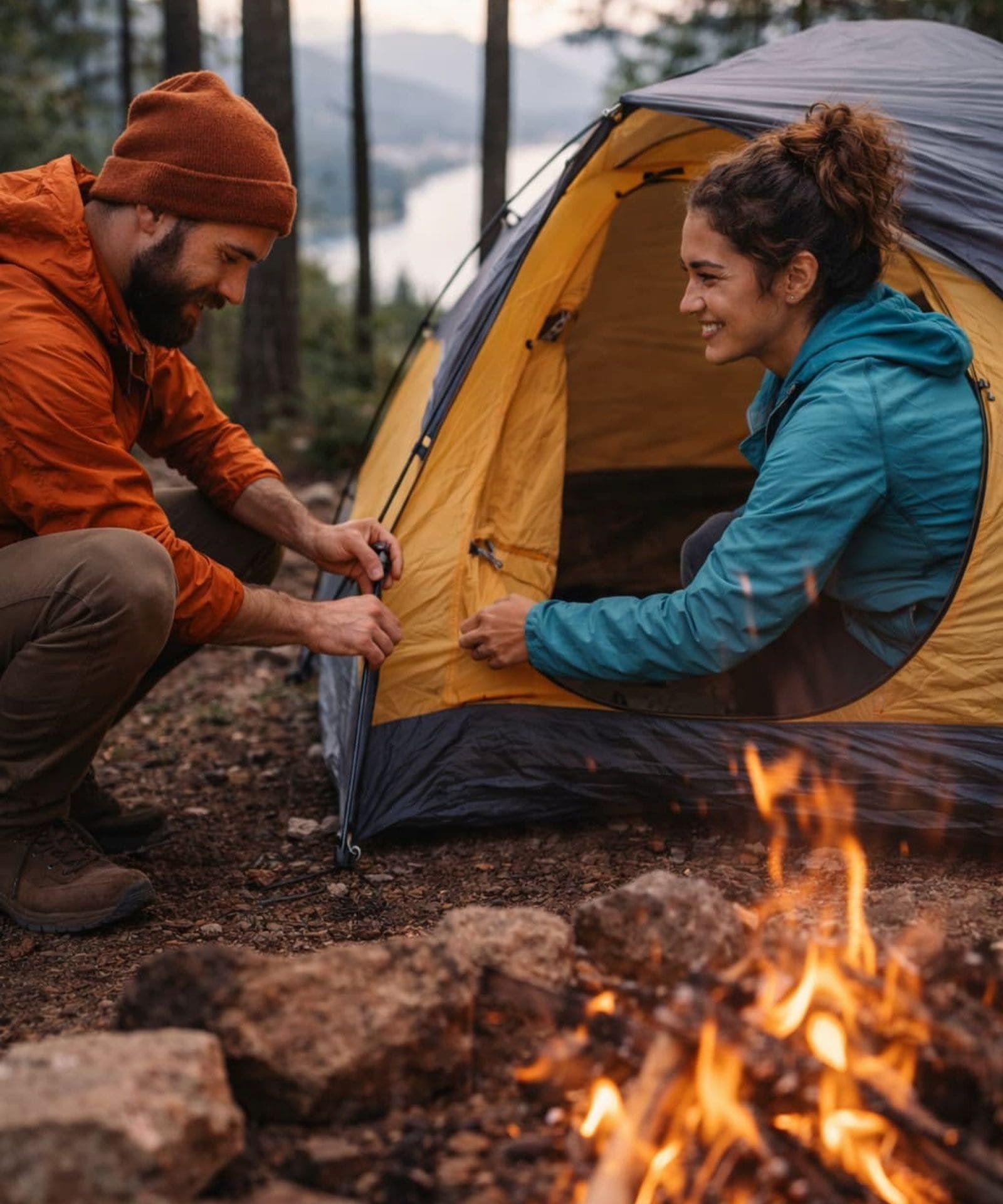 Couple camping in nature