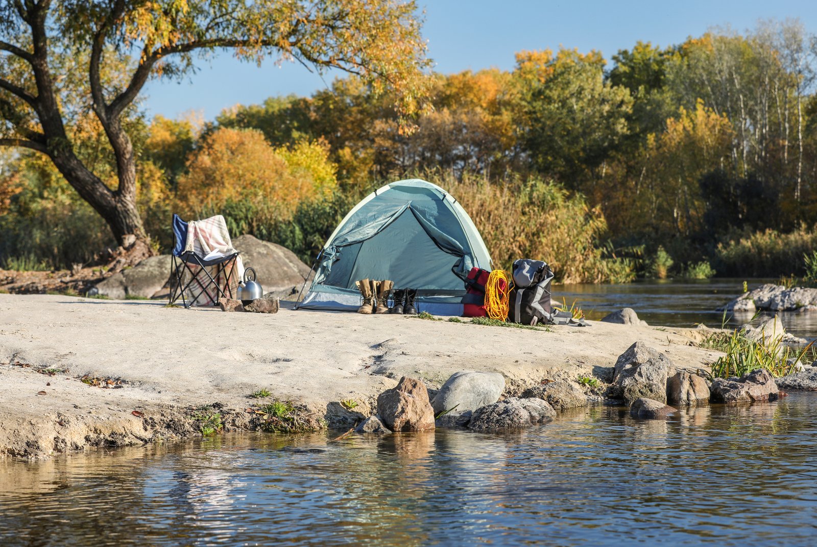 Camping equipment near tent