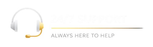 24/7 Support – Always Here To Help 24/7 customer support badge with headset icon and always available assistance