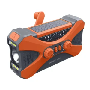solar emergency radio with 10000mAh battery, flashlight and hand crank charging