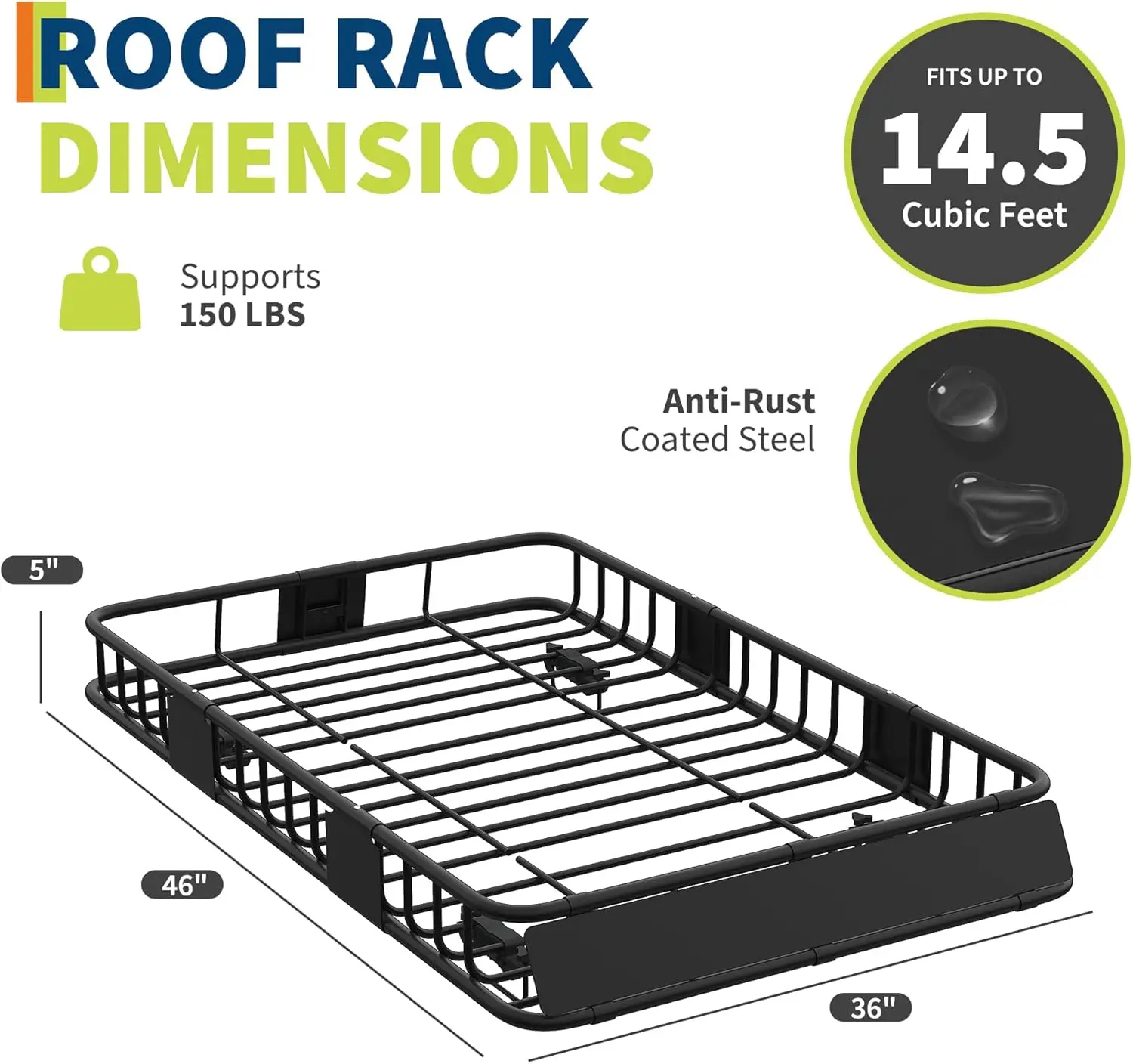 Heavy duty steel roof rack basket on white background