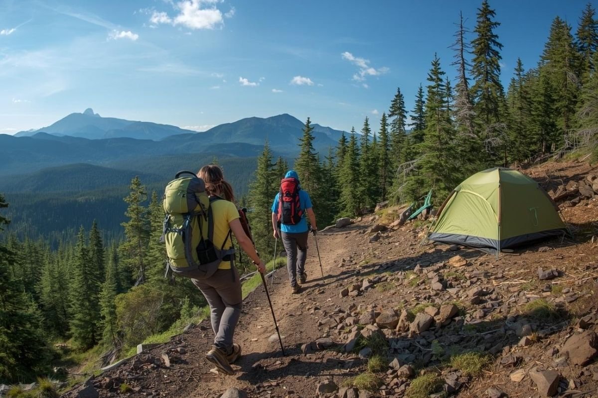 Hiking gear essentials and mountain camping equipment