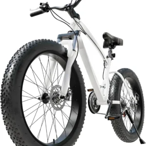 All-terrain mountain bike with fat tires on white background