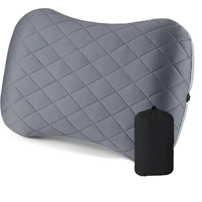 Ultralight inflatable camping travel pillow on white background