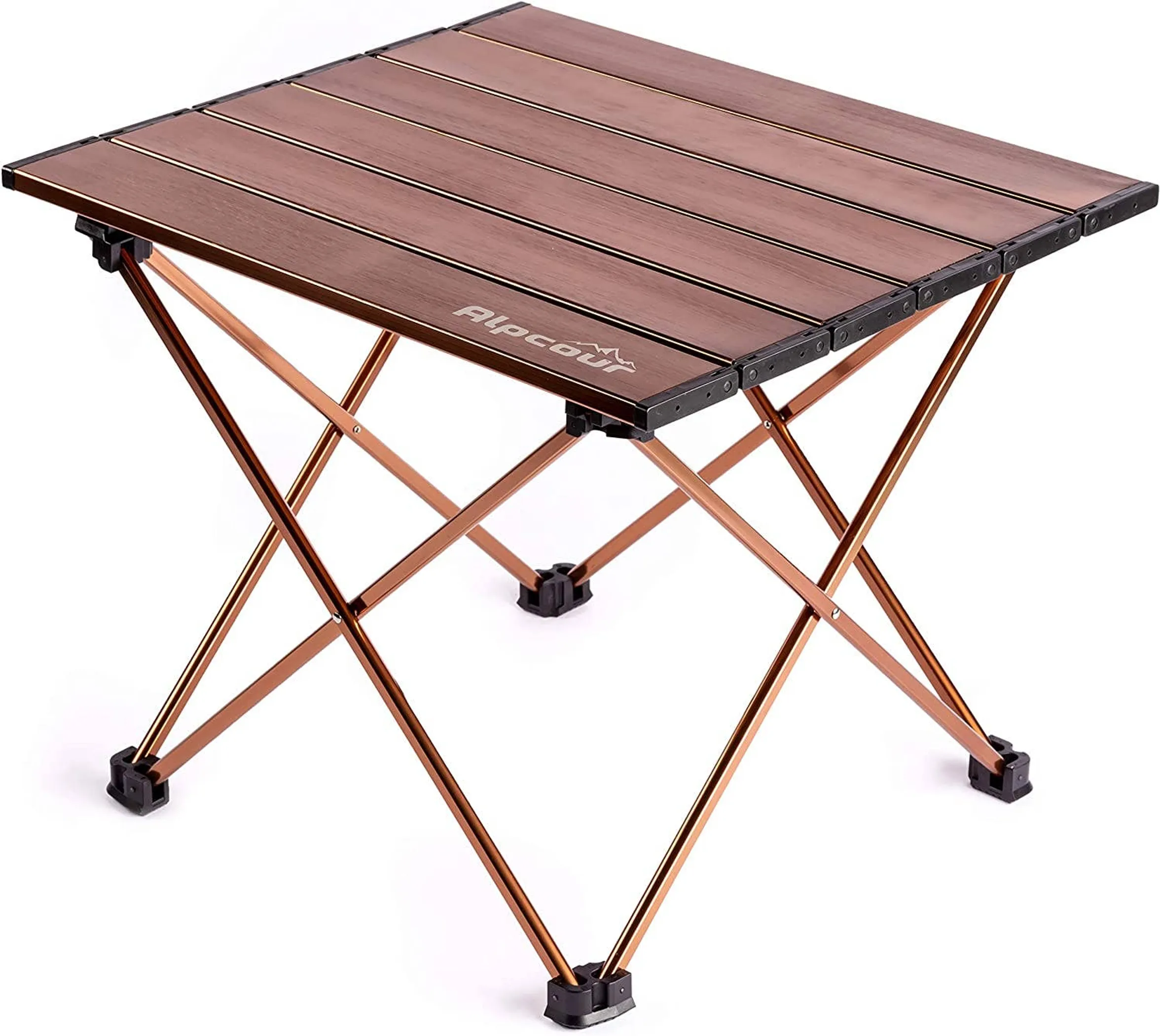 Alpcour portable collapsible camping table with rolled aluminium top and folding legs