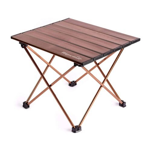 Alpcour portable collapsible camping table with rolled aluminium top and folding legs