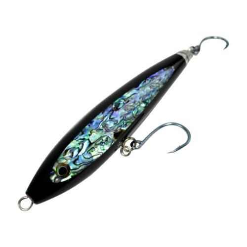 MagBay StickBait Abalone 8 inch resin lure with abalone shell inlay and treble hooks