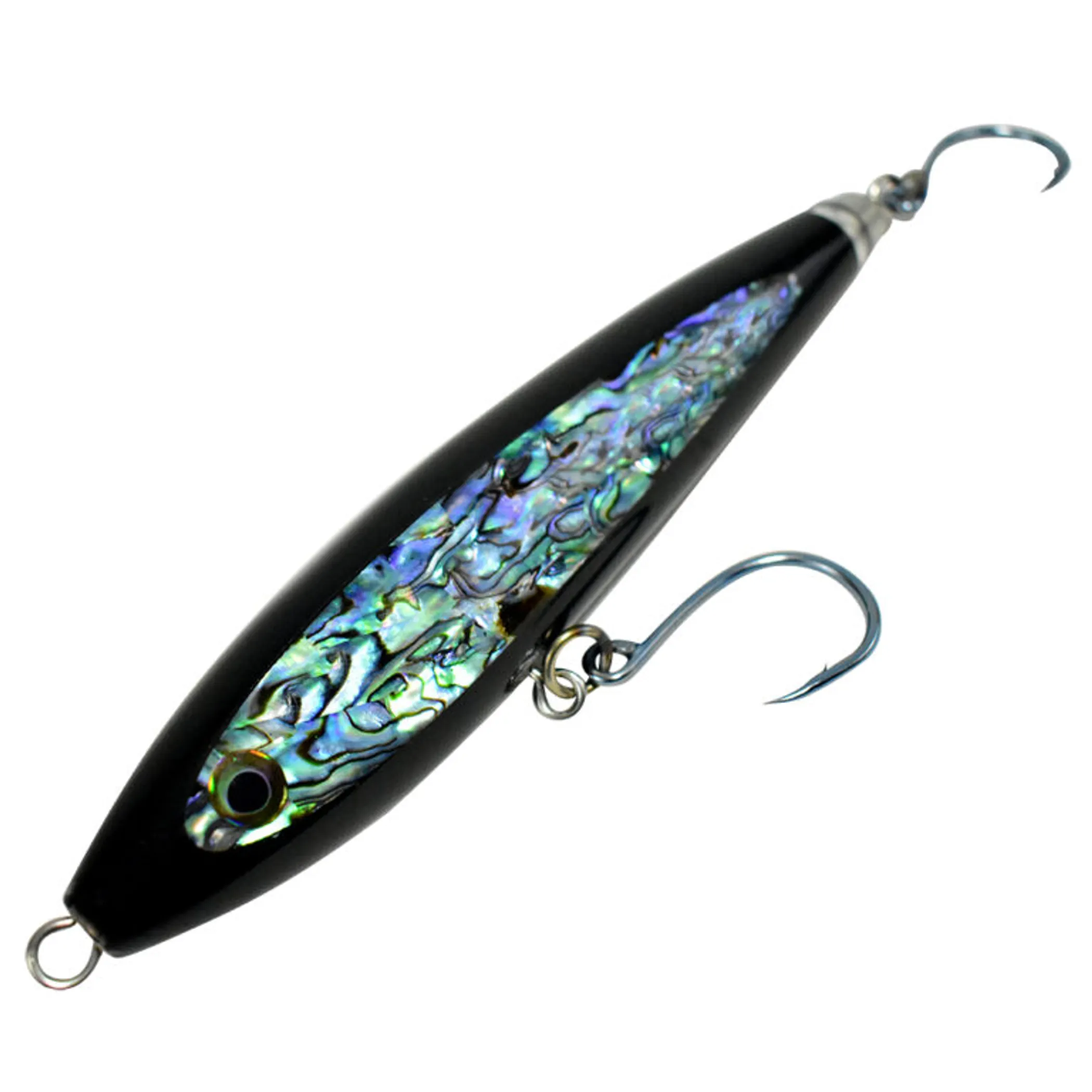 MagBay StickBait Abalone 8 inch resin lure with abalone shell inlay and treble hooks
