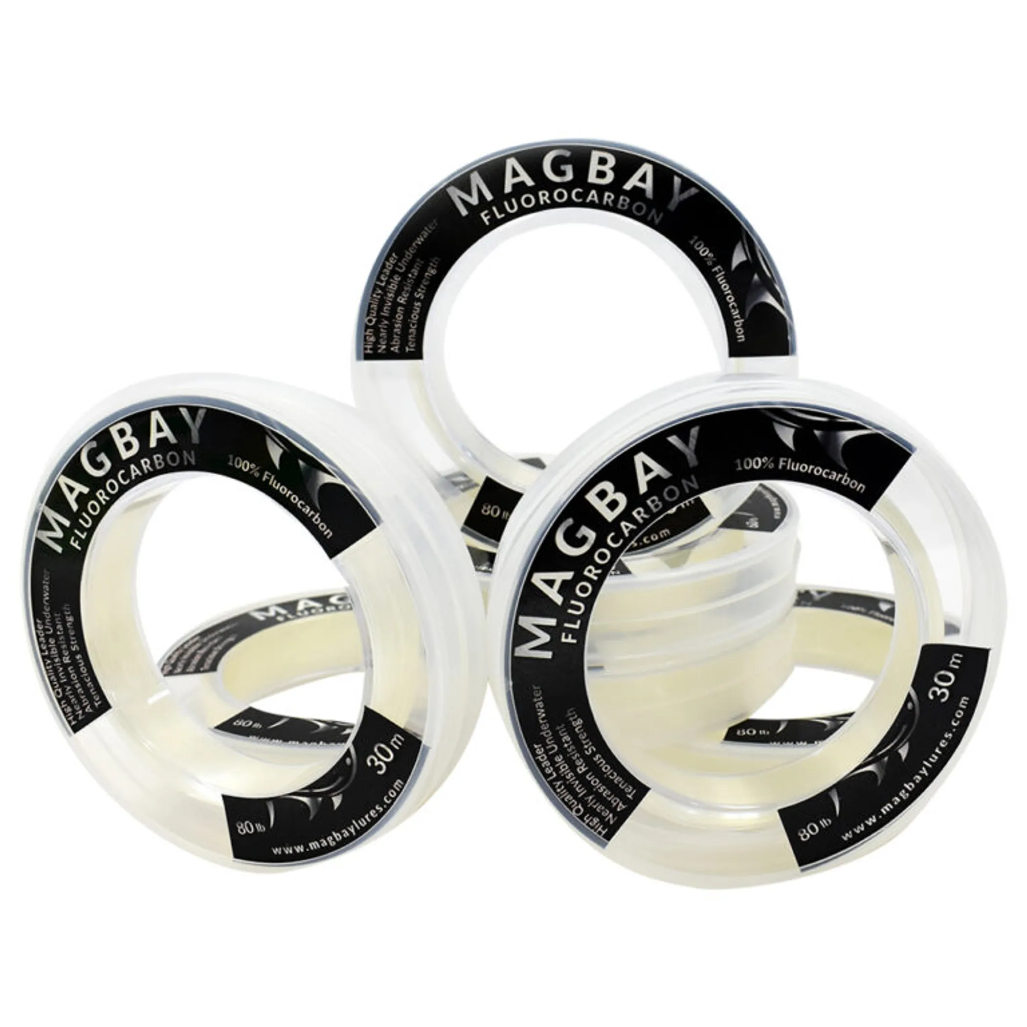MagBay Big Game 100% fluorocarbon leader spools with blue packaging