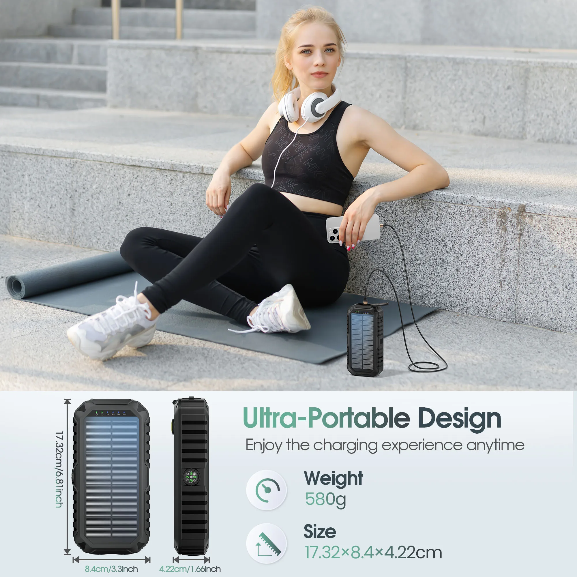 Solar Power Bank 40000mAh with Hand Crank and Built-in Cables - Image 6