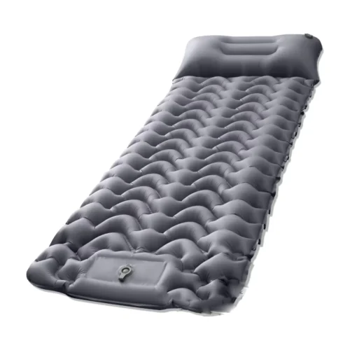 Inflatable camping sleeping pad with integrated pillow area