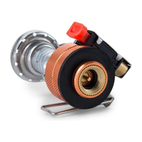 Portable camping stove with piezo ignition and folding pot supports