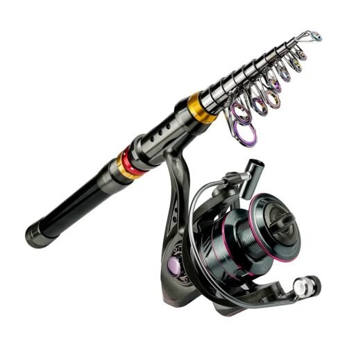 Telescopic fishing rod and reel combo with the spinning reel mounted
