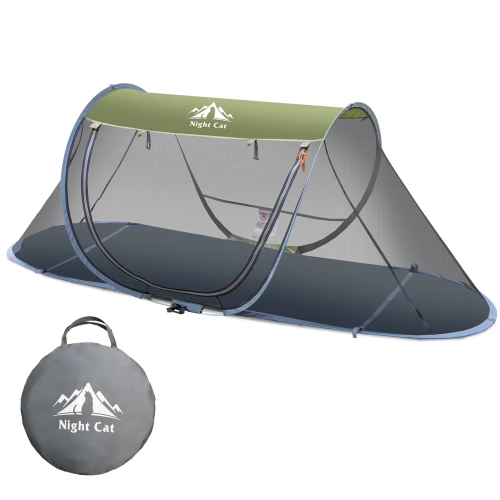 Night Cat pop-up mosquito tent for one person with its round carry bag