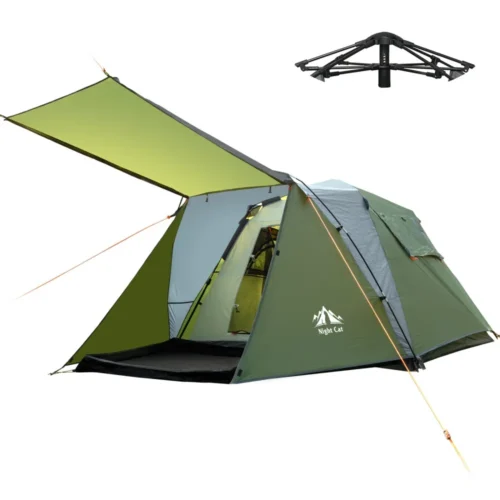 Night Cat cabin tent with covered vestibule and rainfly