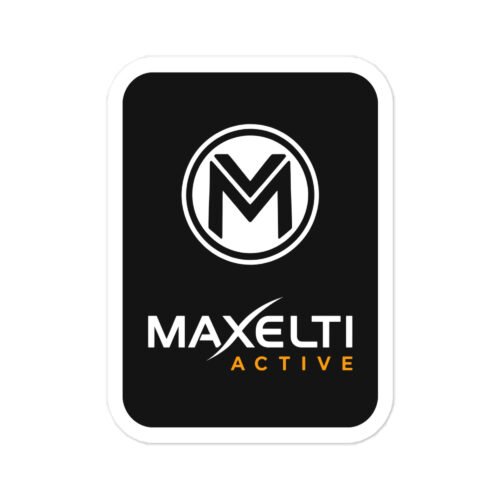 MAXELTI Active vinyl sticker, 3 x 4 inch black badge with the logo