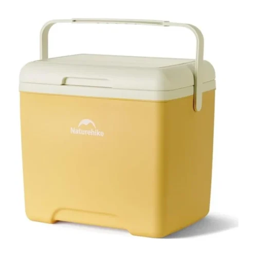 Naturehike 18L hard cooler in yellow with cream lid and folding carry handle
