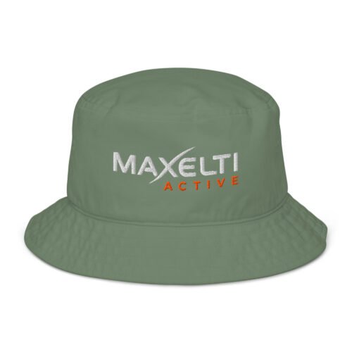 Dill green organic bucket hat with MAXELTI ACTIVE embroidered on the front