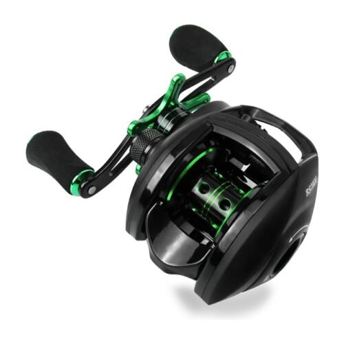 LINNHUE BASSER baitcasting reel, left hand retrieve, front view on white background